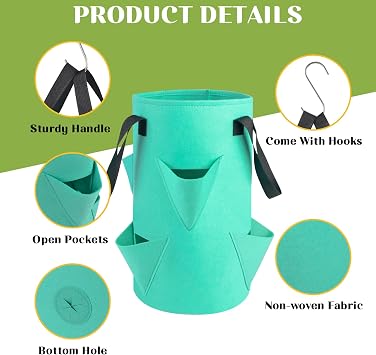 5 Pack Upside Down Strawberry Hanging Planter, 3 Gallon Hanging Grow Bags