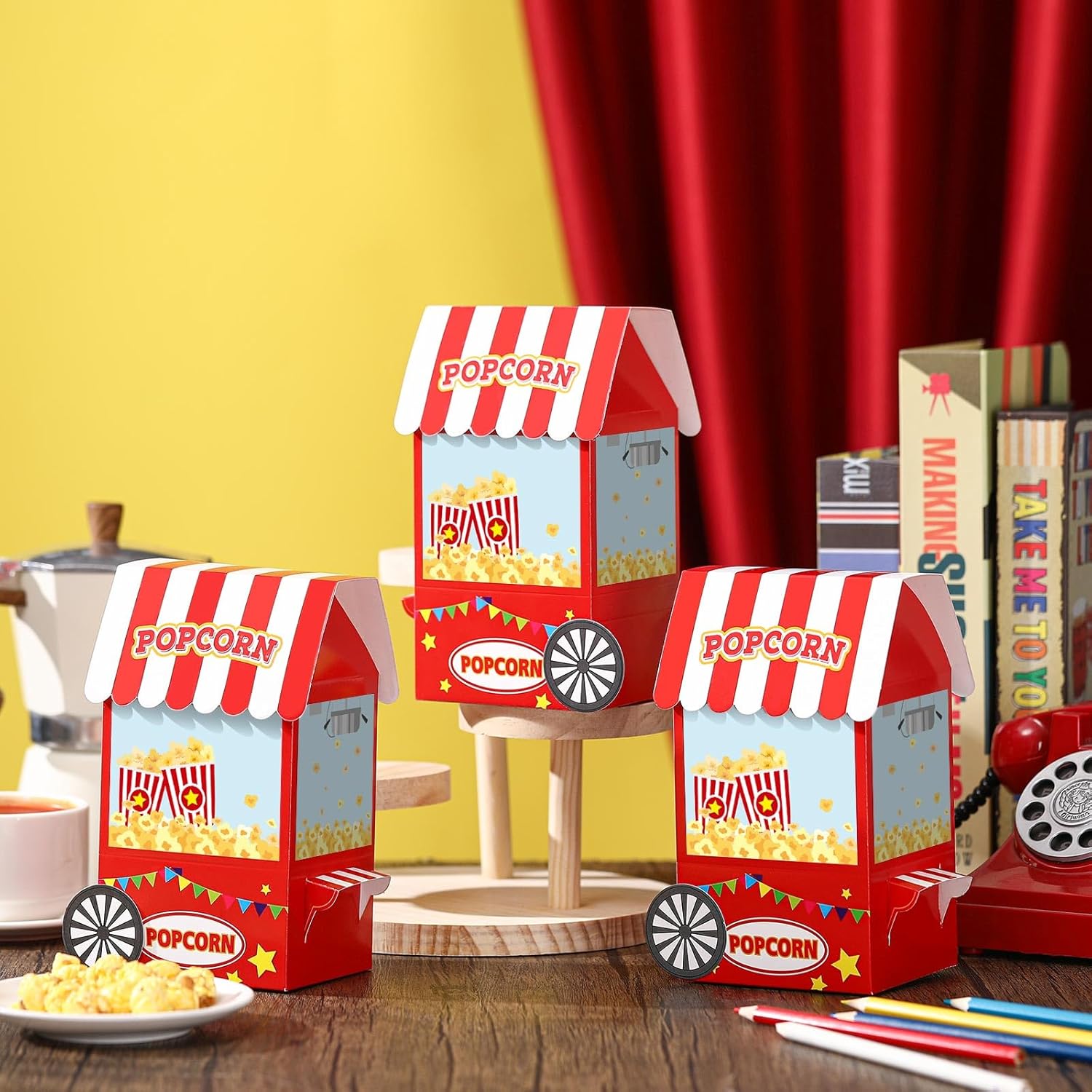 Trandraft 24 Pcs Carnival Treat Boxes Carnival Paper Candy Goodies Boxes Circus Party Favors Popcorn Party Supplies Red White Stripes Birthday Favors for DIY Holiday Gift Halloween Decor - Image 6