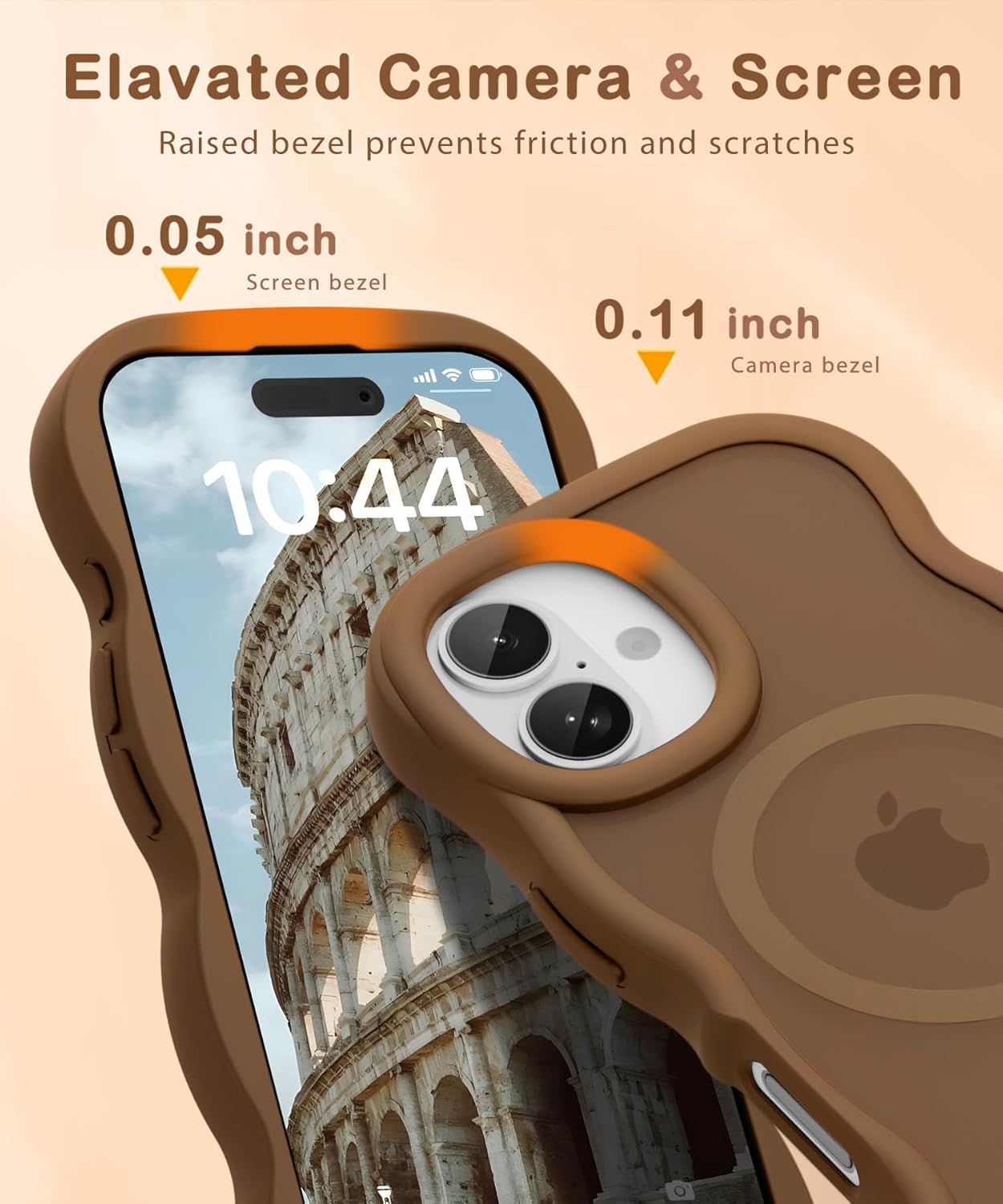 Magnetic for iPhone 16 Case, Compatible with Magsafe Wavy Frame Cute Design Translucent Matte Hard Back Silicone Bumper Shockproof Protective Phone Case for iPhone 16 Women Girls, Brown - Image 5