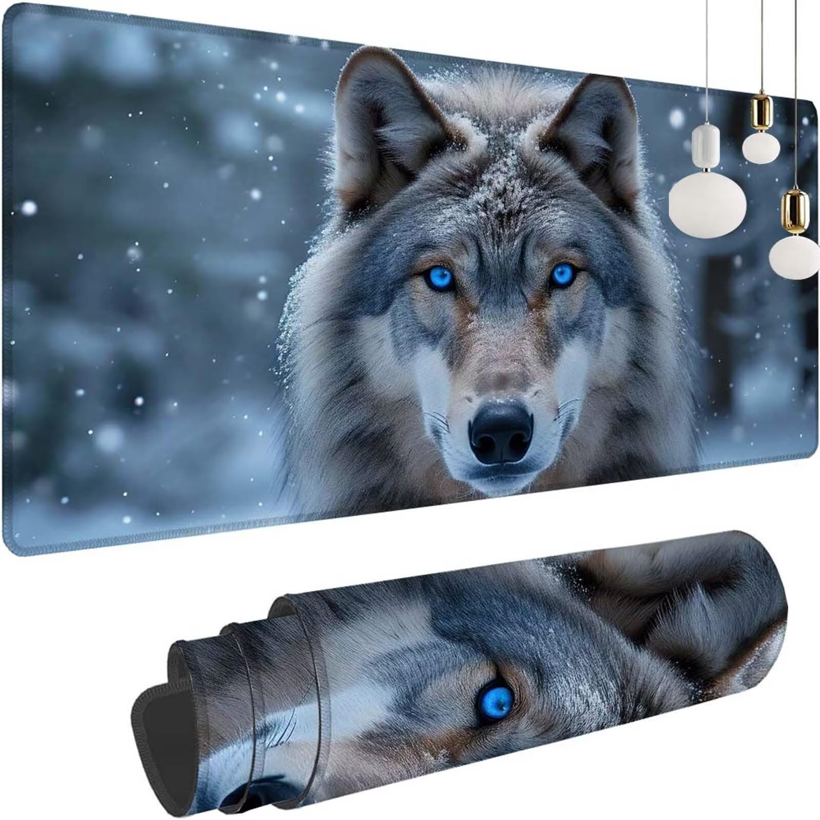 Alfombrilla Ratón Bosque Lobo Alfombrilla Ratón XXL 1400x600x3mm Mouse Pad Resiste Salpicaduras, Extendida de Gran Tamaño con Bordes Cosidos, Mejora Precisión y Velocidad,Antideslizante,Duradera y-407