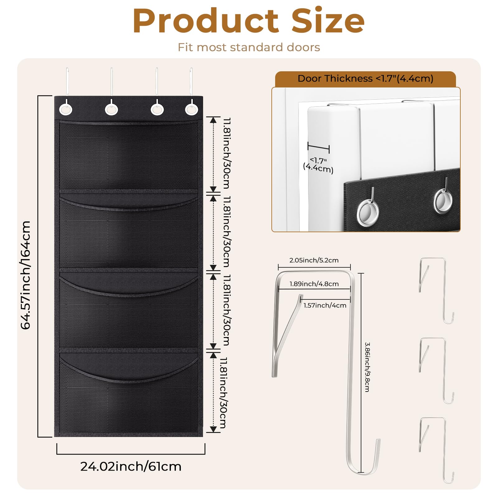 Cookmaster Stuffed Animal Storage with 4 Large Pockets, Over The Door Organizer Storage - Image 3