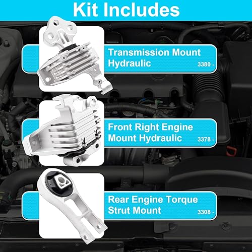 Miniatura 3 de Motor de motor y montaje de transmisión de repuesto para Jeep Cherokee 2014-2019 2.4L, Chrysler 200 2.4L 2015-2019 Parte # 3378 3380 3308,