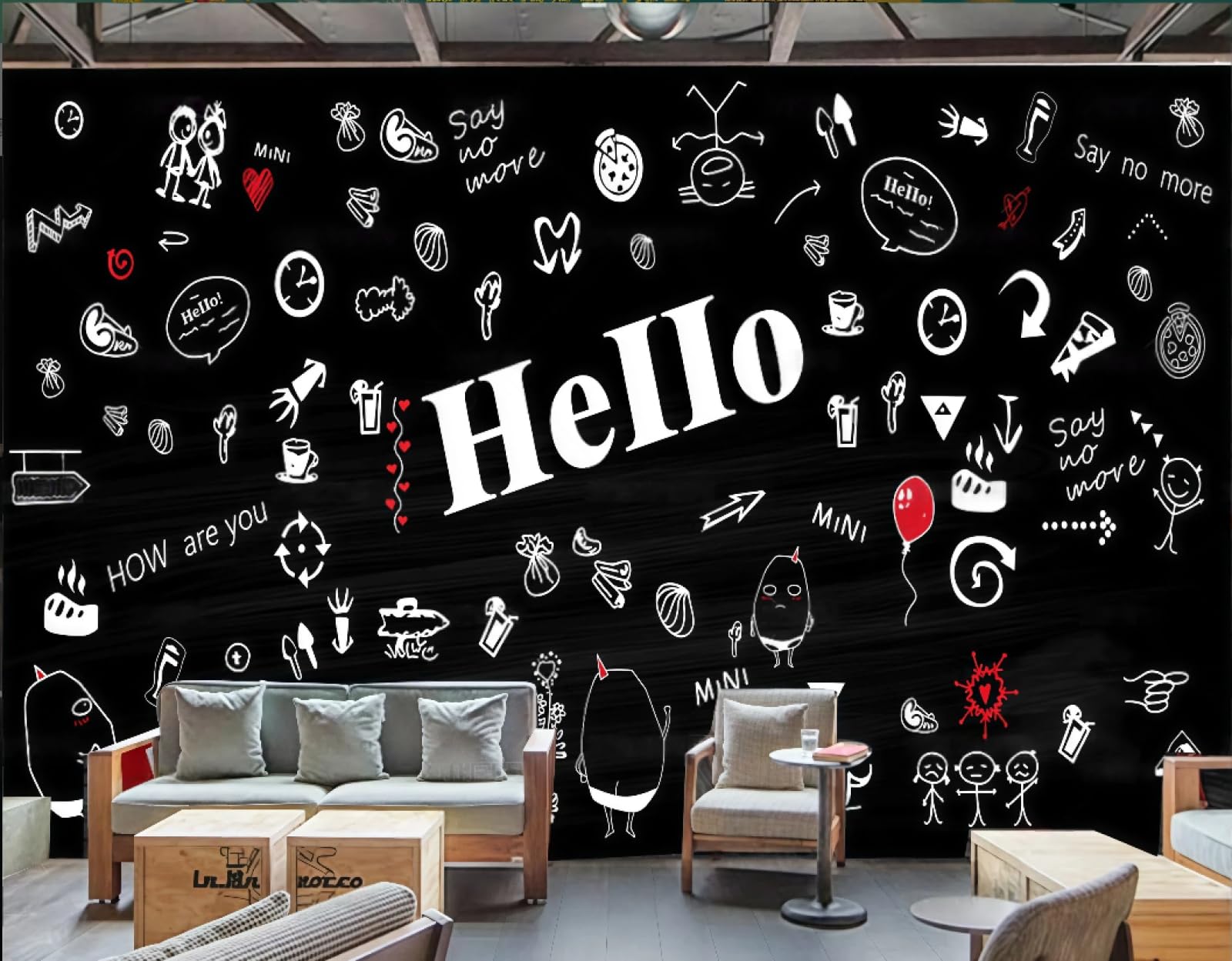 XDOUBAO Wallpaper Hand-Painted Blackboard Chalk Milk Tea Snack Bar Casual Water Bar Bread Afternoon Tea Western Restaurant Background Wall Wallpaper Coffee Shop Mural,3D,350x245cm