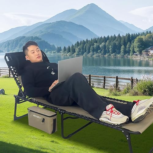 Miniatura 2 de Sillón plegable para exteriores con bolsa térmica aislada, portátil para patio exterior, tumbona, 5 posiciones con almohada para playa, tomar el