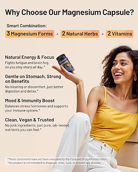 Triple Magnesium Complex 500mg 7 in 1 Magnesium Supplement with Glycinate Malate Citrate | High Absorption | 90 Capsules Portable for Home Outdoor Silica Mineral Supplements