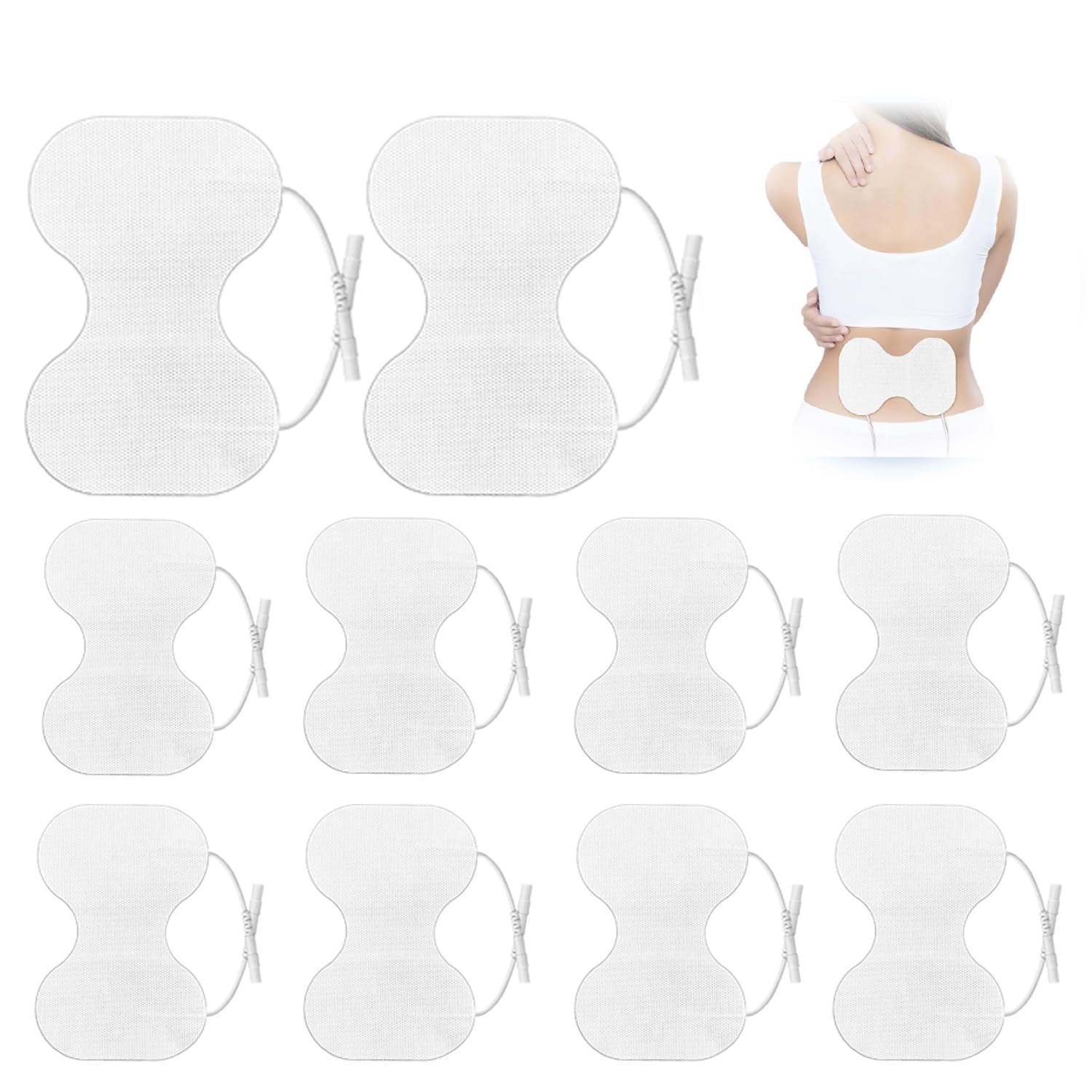TENS Unit Replacement Pads - Extra Large Butterfly Shaped Electrode Squares, Pack of 10 Reusable Pads for TENS Machines