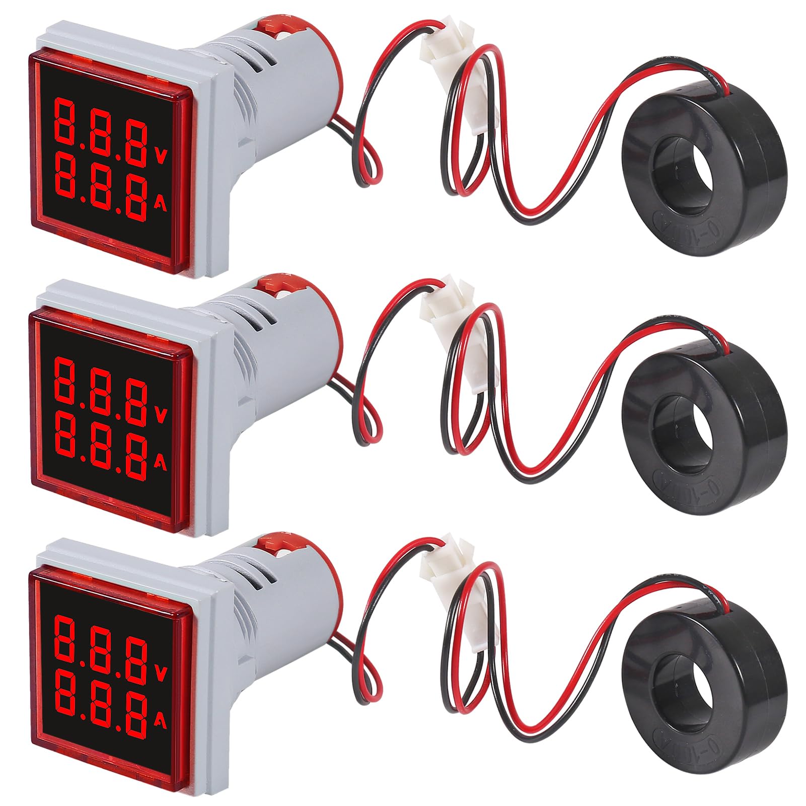 XIITIA 3pcs 2 in 1 60-500V 0-100A AC Digital Ammeter Voltmeter, 22mm Square Digital Tube Screen with Transformer, LED Display Voltage Detector Current