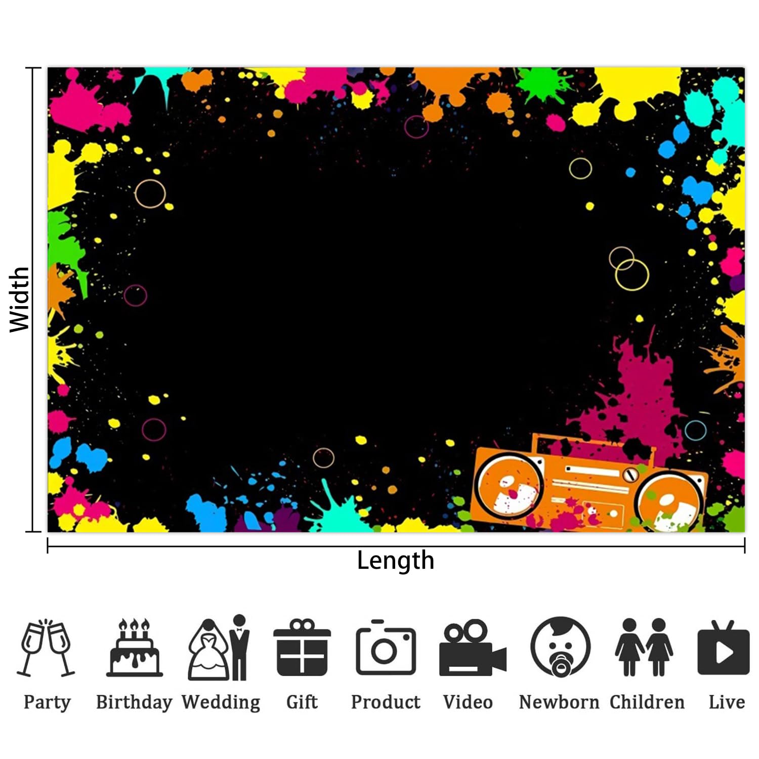 Leowefowa Neonowe dekoracje imprezowe, winylowe, świecące w ciemności, tło fotograficzne, baner urodzinowy, świecące graffiti, tło do fotografii, rekwizyty do fotobudki