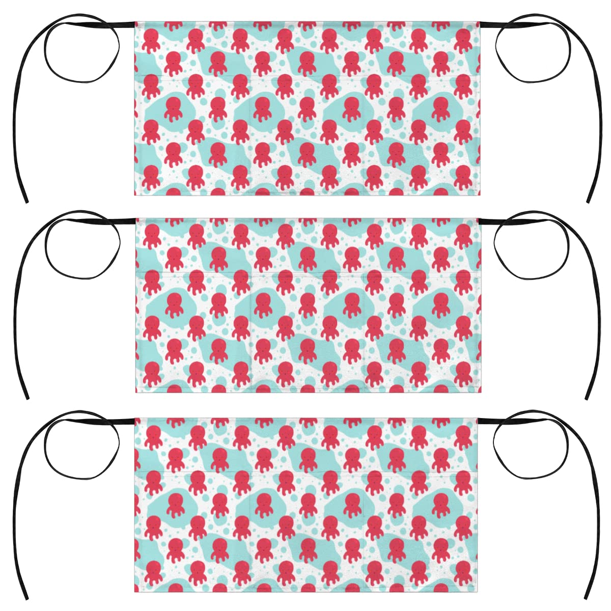 bisibuy Cute 3 Pack Server Aprons with 3 Pockets, Octopus Adorable Waitress Waiter Wasit Apron for Women Men Restaurant Bistro Cafe Bars Half Aprons Waitress Server Accessories