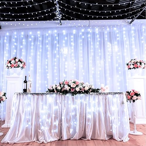 Miniatura 5 de JMEXSUSS Luces de cortina blancas y luces de red, 8 modos para arbustos enchufables, tira de luces de Navidad impermeables para arbustos, techo,