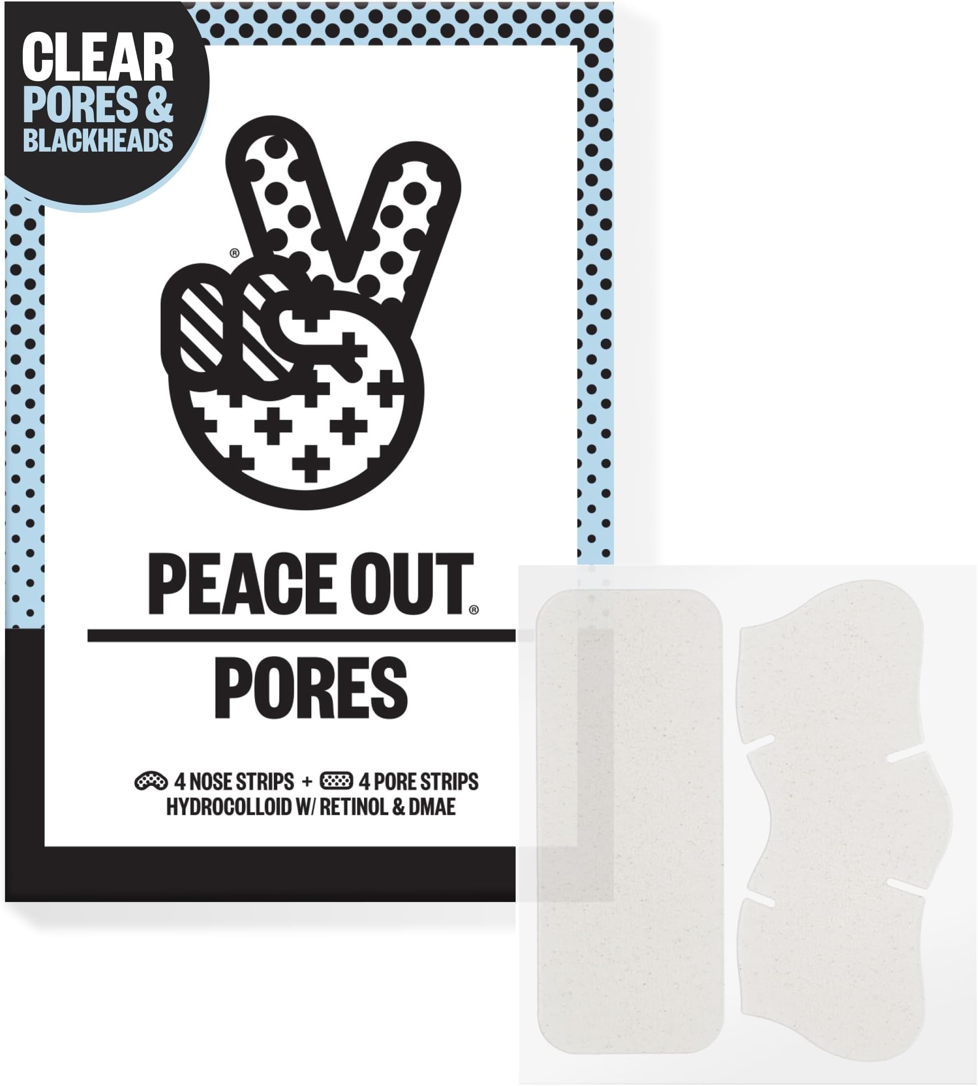 PEACE OUT Skincare Pores. Hydrocolloid Pore-Refining Nose and Face Strips with Vitamin A to Shrink Enlarged Pores and Remove Excess Oil (4 pore and 4 nose strips) | Hydrocolloid Strips for Nose & Face Gently Lift Dirt, Oil, & Blackheads from Clogged Pores, Visibily Shrink Enlarged Pores