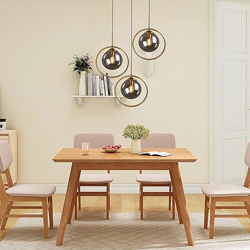 Miniatura 8 de Debbte Lámpara colgante industrial vintage de 3 luces, anillo de metal de latón con pantalla de globo de vidrio, lámpara colgante de techo retro,