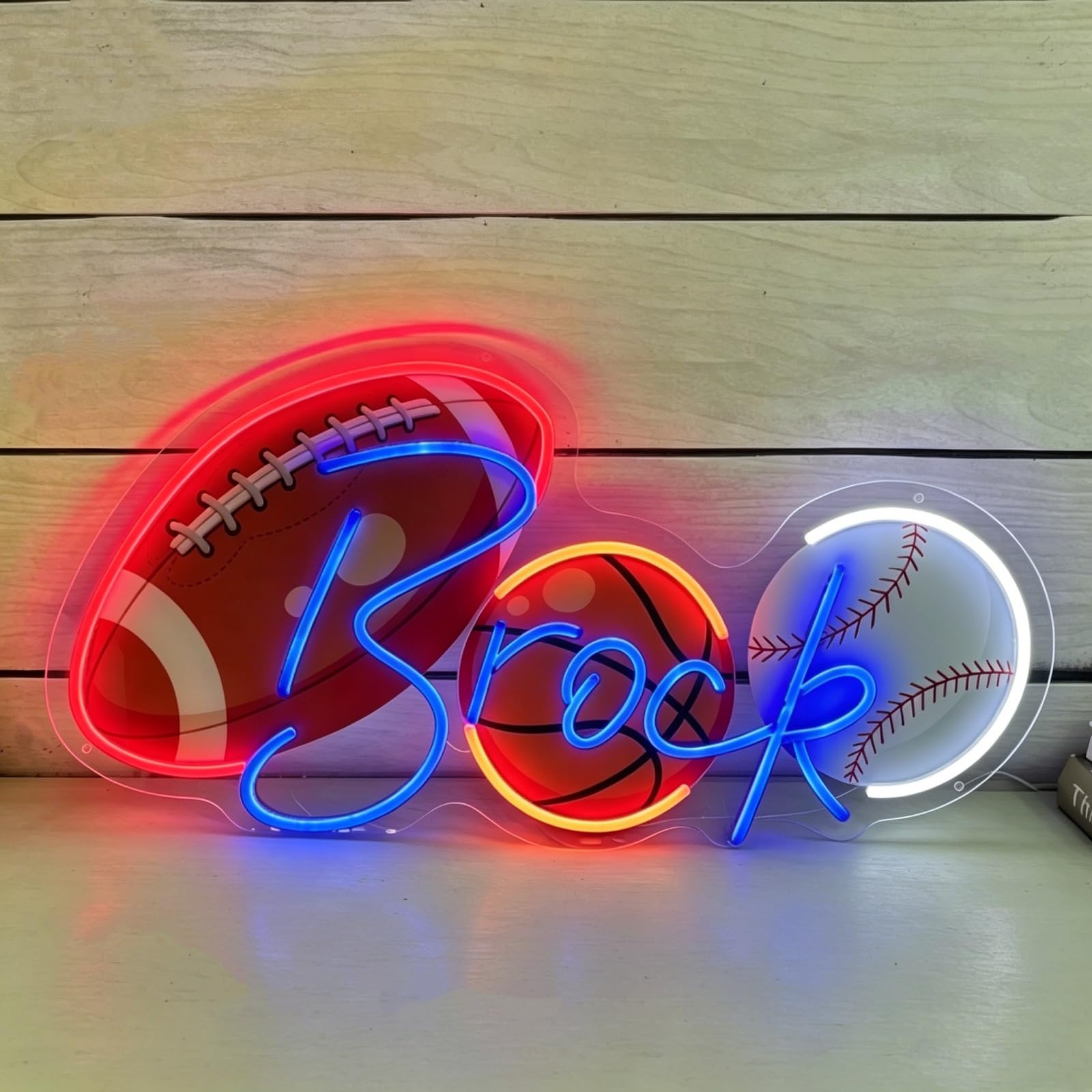 Spersonalizowany neonowy reklama LED z nazwą piłki sportowej, dekoracja ścienna, 3 piłki sportowe, idealny do pokoju dziecięcego, na urodziny, do barów, idealny prezent dla fanów sportu!