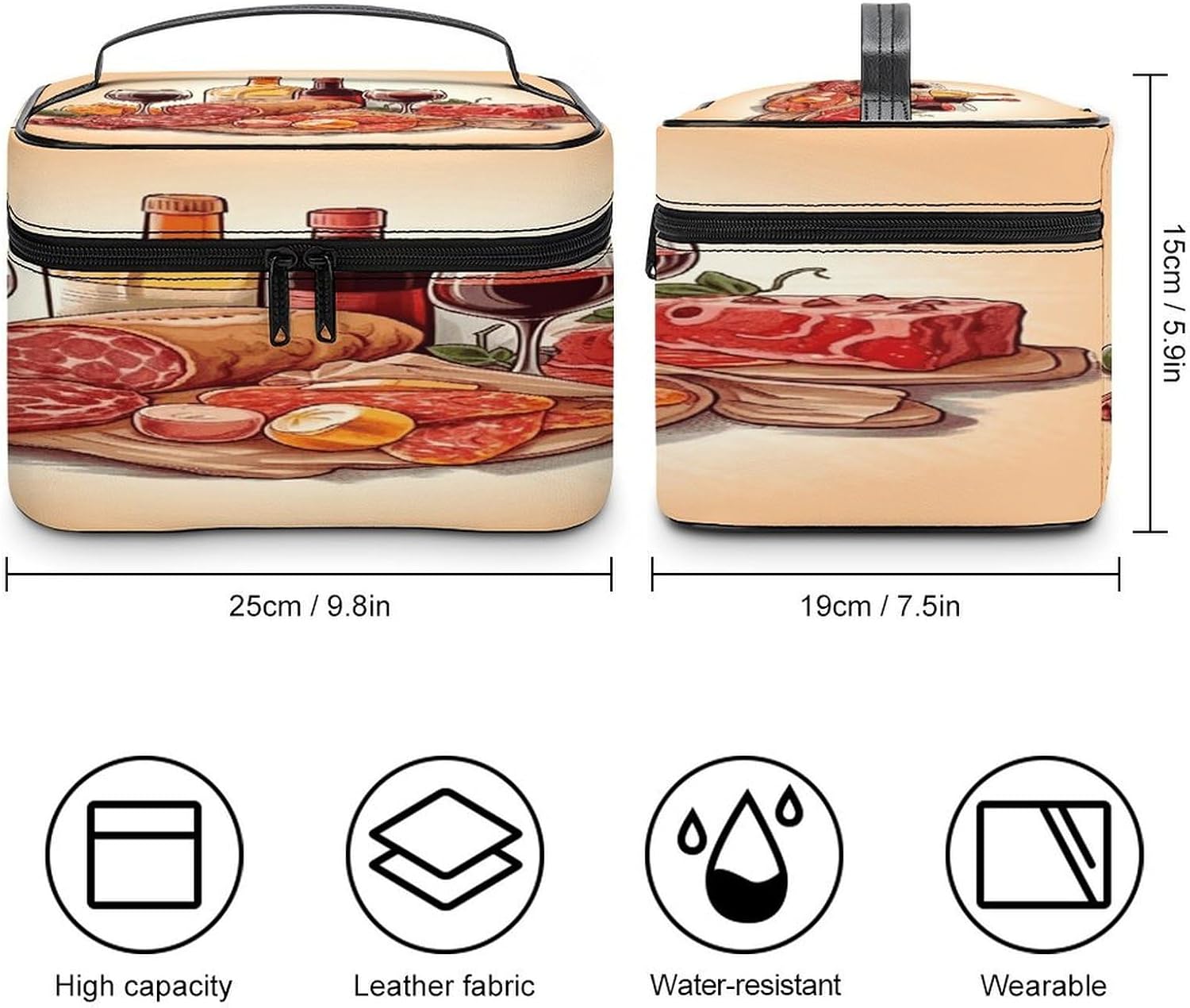 Food And Drink Makeup Bag Personalized Makeup Pouch Large Capacity Hand-held Toiletry Bags Lightweight Travel Cosmetic Bag Portable Cosmetic Pouch for Women image 2