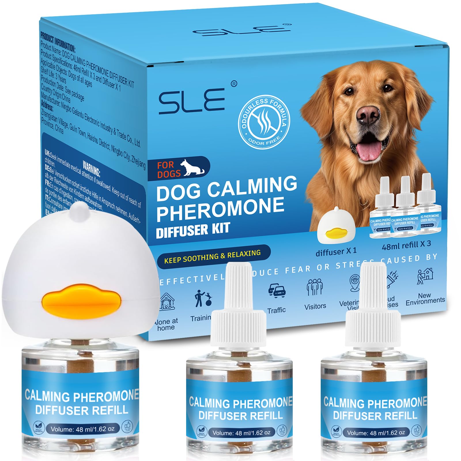 Diffuseur de Phéromones Calmant pour Chien, Diffuseur de Phéromones Calmant pour Chien 3 Recharges, Soulage L'anxiété de Séparation, le Stress, les Aboiements et les Mordillements, Calme et Détend (3)