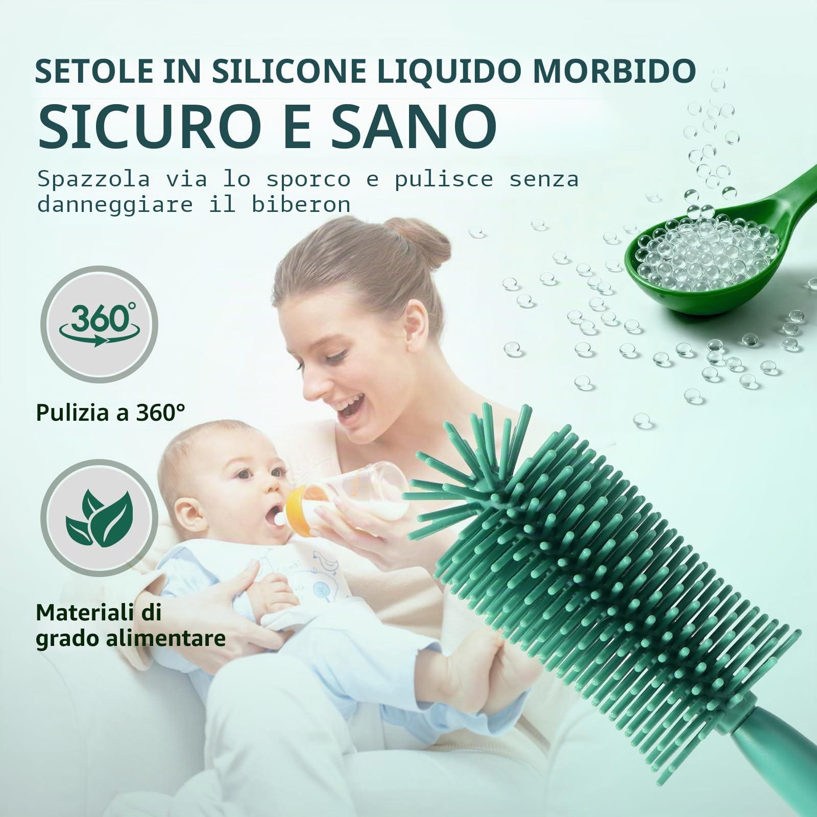 Diboniur Scovolino Biberon Silicone 3 in 1 Resistente Ai Graffi Pulisci Biberon Spazzola