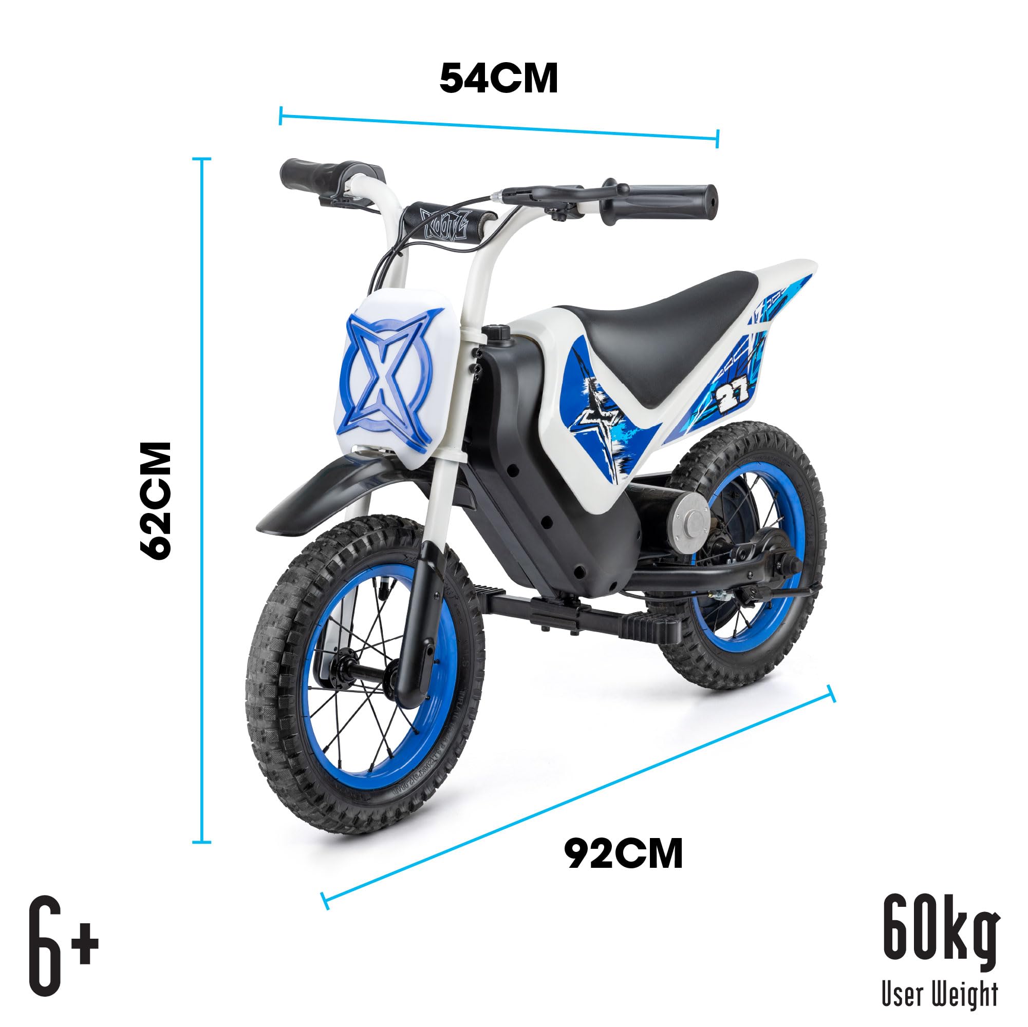 Xootz Cobolt - Moto elettrica per bambini, 150 W, 8/16 km/h, modalità di velocità, batteria al litio da 14,4 V, freno a mano, sedile imbottito e parafanghi, regalo per moto