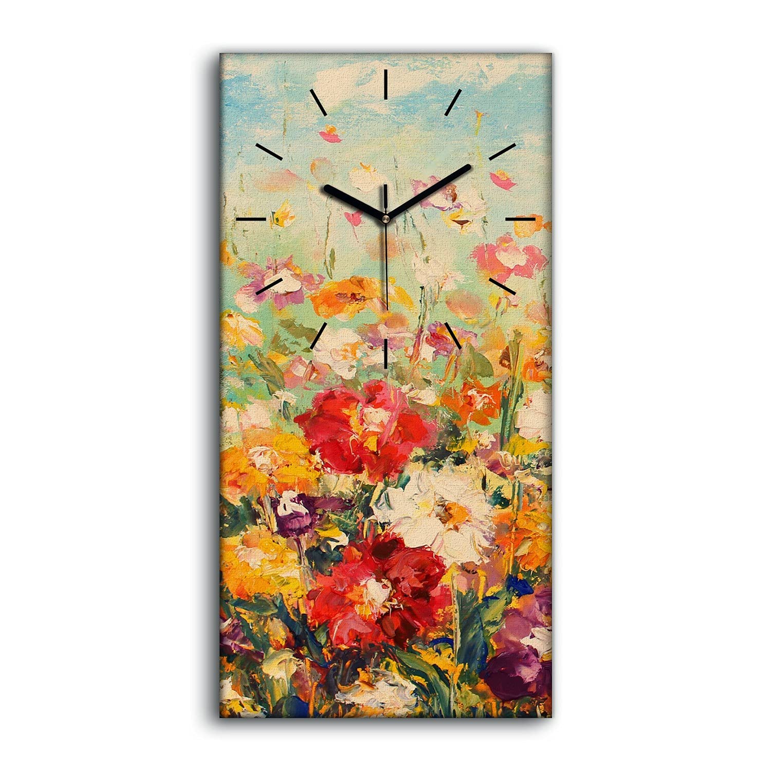Horloge sur Toile Fleurs Sans Tic-Tac | Décoration Silencieuse de Salon 30x60cm