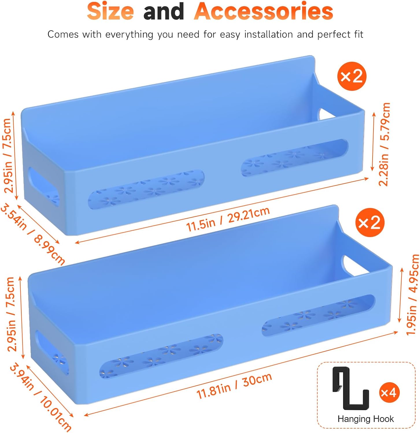 4 Pack Strong Magnetic Spice Rack for Refrigerator, Multipurpose Magnetic Shelf for Fridge with 4 Hooks for kitchen and Bathroom Organization, Blue - Image 7