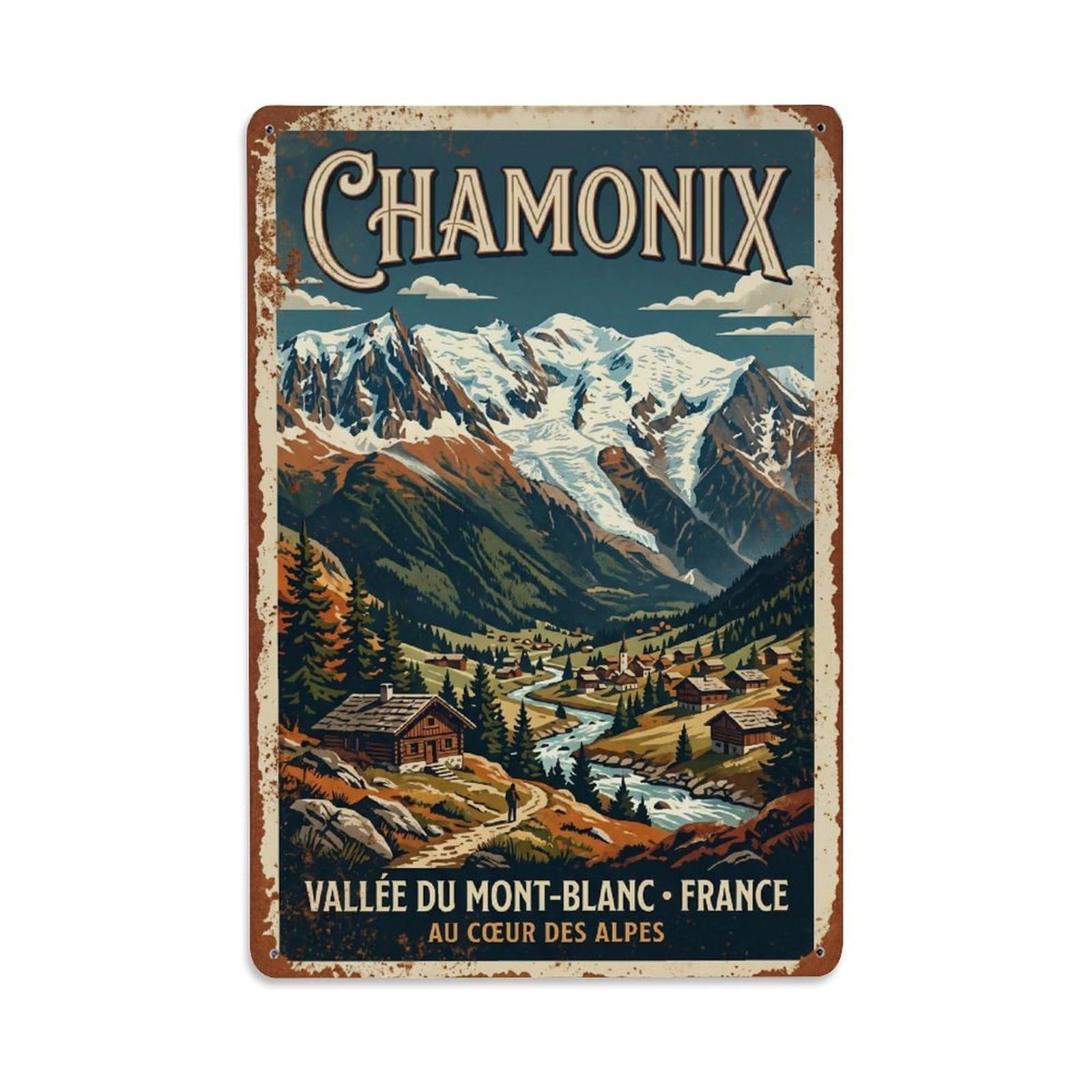 Vintage Travel Chamonix France Metal Tin Sign