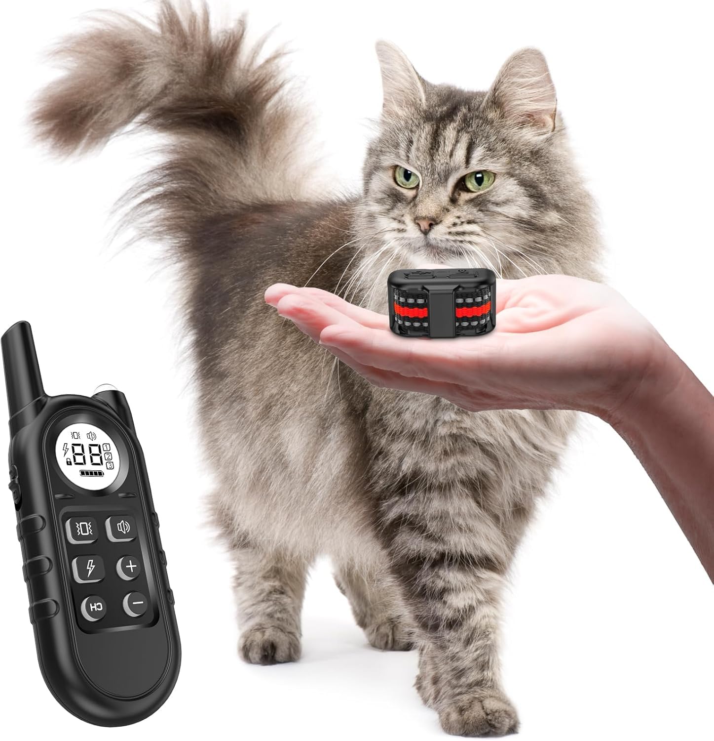 Tiniest Cat Shock Collar, Lightest Cat Training Collar with Remote for Small Cats 5-15lbs & Medium Large Cats/Puppies, Waterproof, Rechargeable, 1300ft Range(Red)