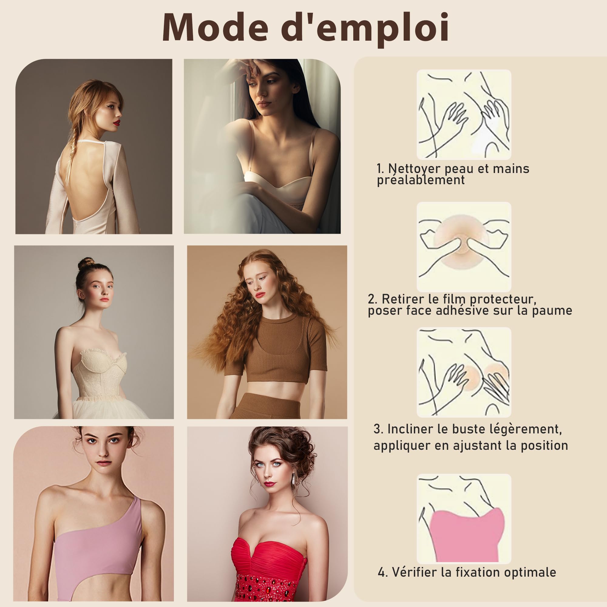Cache-tétons 8 Pièces, Réutilisable Auto-adhésif en Silicone Ronde Nipple Cover, Couvre Seins Mamelons Invisibles étanches, Ultra Doux Cache Tetons Femme - 5
