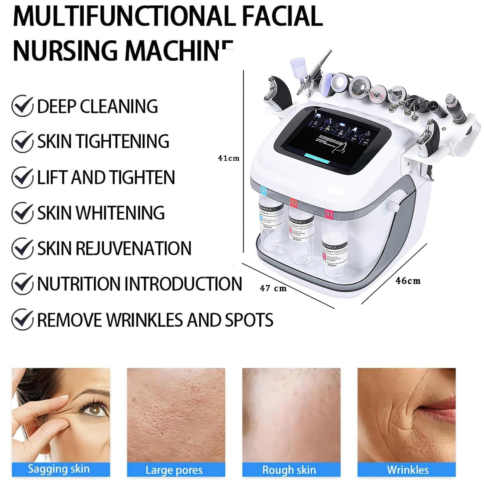 Hydrafacial-Maschine Wasserstoff-Sauerstoff-Gesichtsmaschine 8-Zoll-LCD-Bildschirm 10 Köpfe Hautreinigung Befeuchtung Nährstoffaufnahme Spa