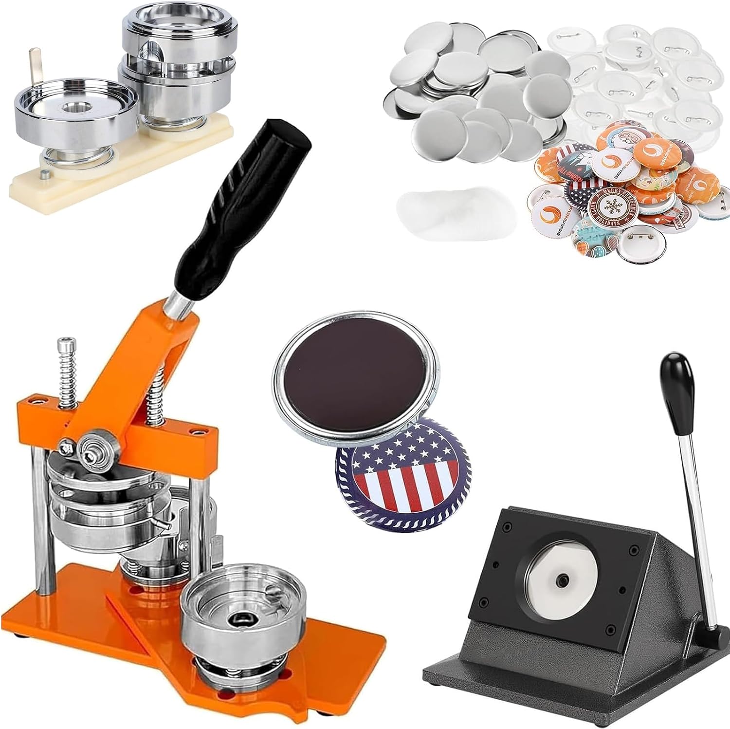 2.28x2.28in Fridge Magnet Maker Machine for Craft Enthusiasts & Small Business Startups - 58mmx58mm DIY Round Photo Refrigerator Sticker Magnet Press Machine + Paper Cutter + 200pcs Materials (Orange)