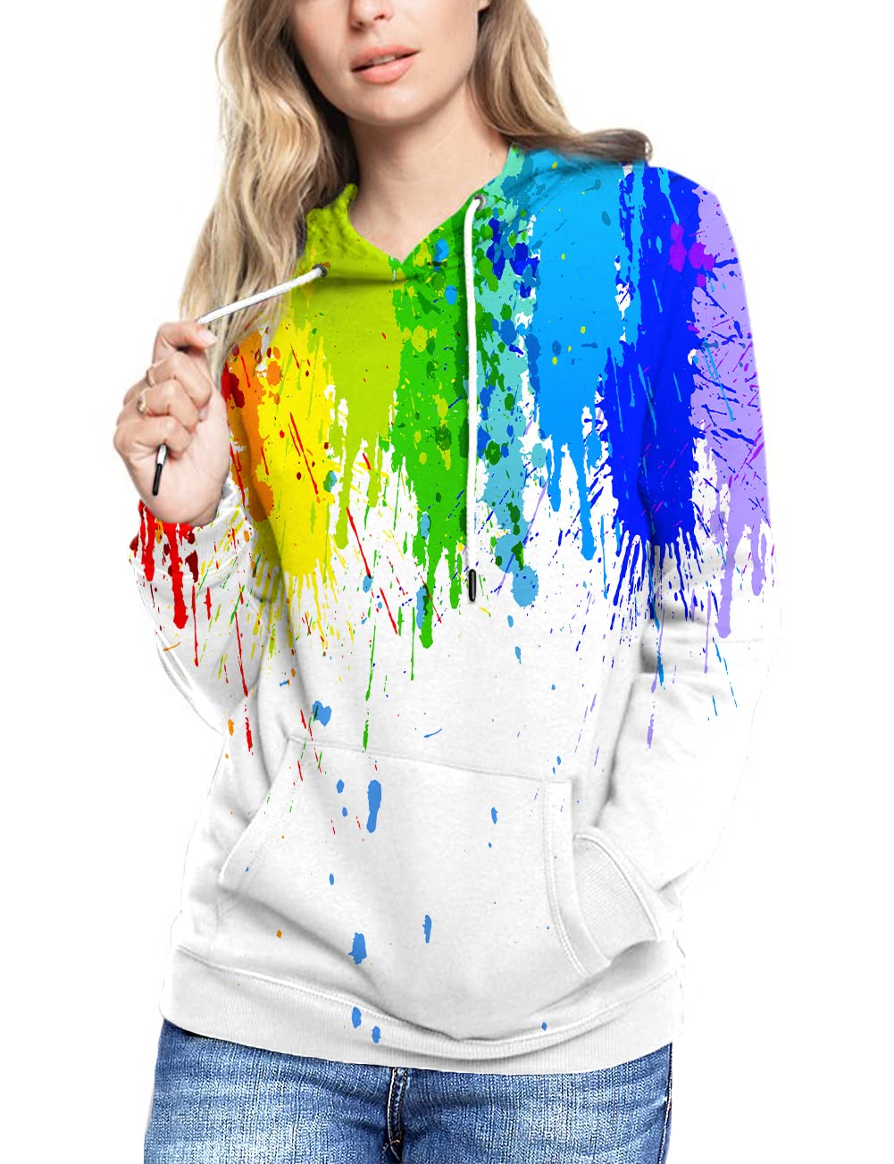 Syaimn Unisex bluzy z kapturem z nadrukiem 3D, na co dzień, trening, bluza z kapturem, Biały 28, XXL