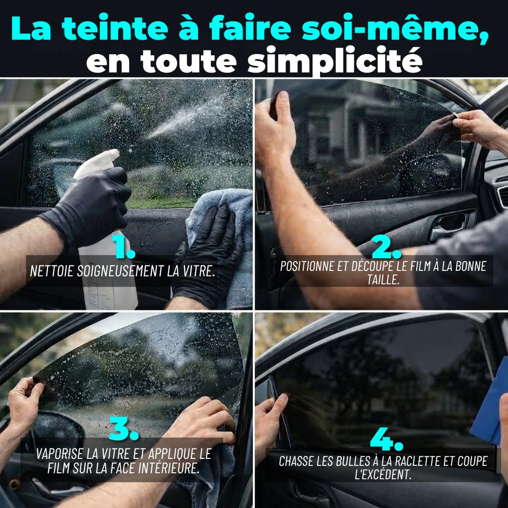Film Teinté Voiture BLACKGLASS IX® Rouleau de Qualité Pro pour Vitres et Véhicules (5% TLV, 6mx65cm, 2 Épaisseurs, Limo Black) Film Solaire Anti-Reflet Anti-Regard - Mode d’Emploi
