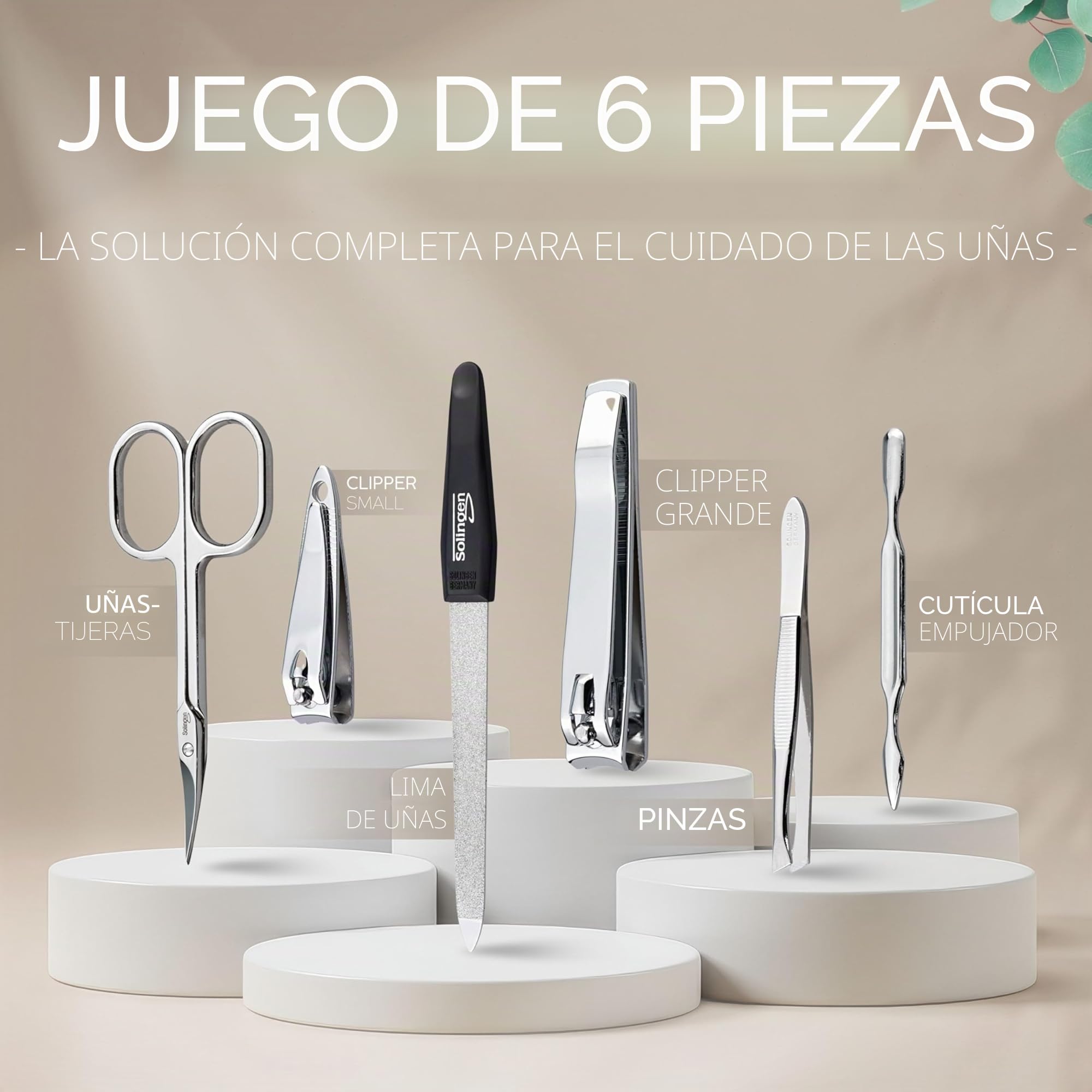 marQus - Estuche manicura hombre y mujer con 6 piezas de acero niquelado en acabado pulido brillante, fabricado en Alemania - Set ideal para viaje