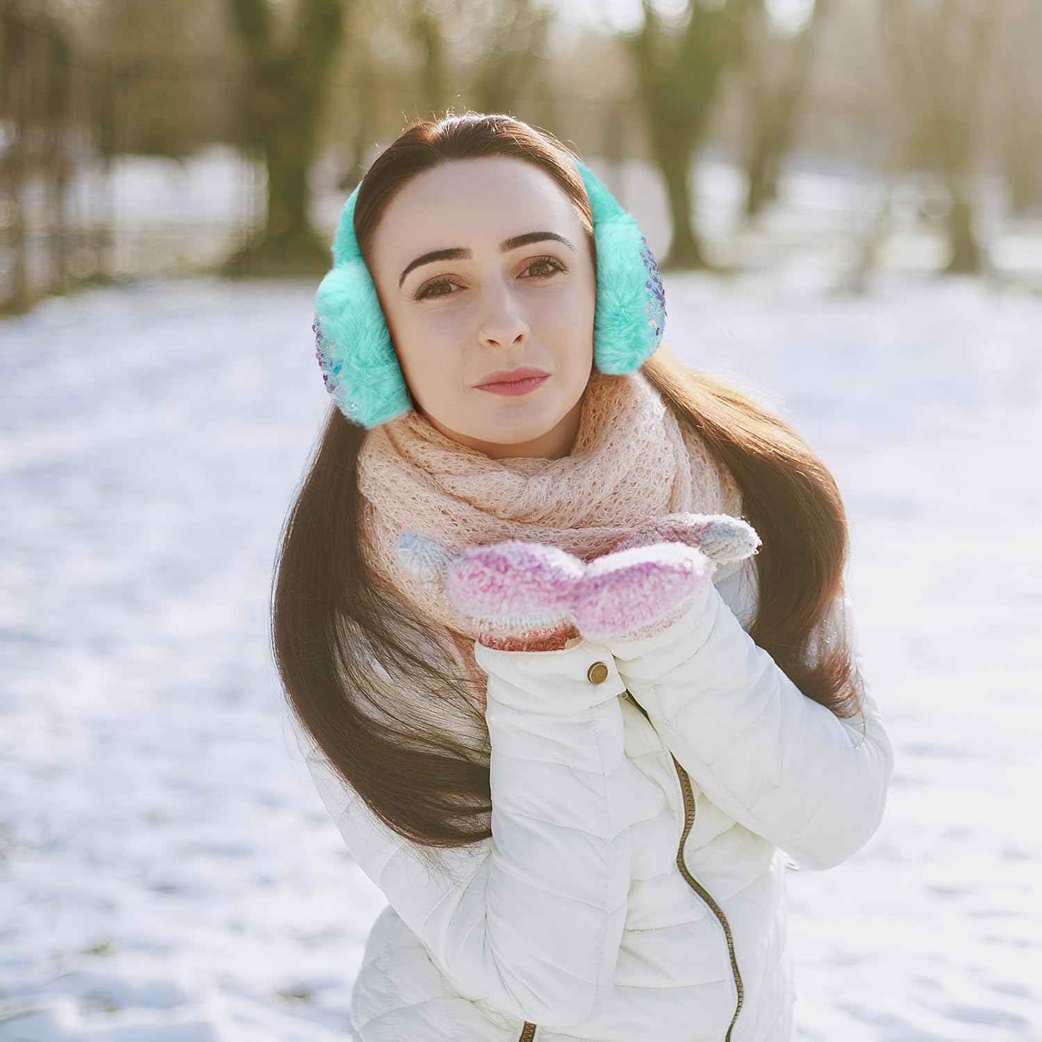 Sequin Ear Muffs for Women Girls, Winter Warm Plush Earmuffs Kids Ear Warmers Outdoor Ear Covers - Image 2
