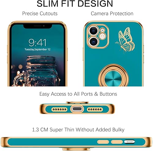 Miniatura 2 de BENTOBEN Funda para iPhone 12 Pro Max, funda para teléfono iPhone 12 ProMax, diseño de mariposa, soporte de anillo a prueba de golpes, protección