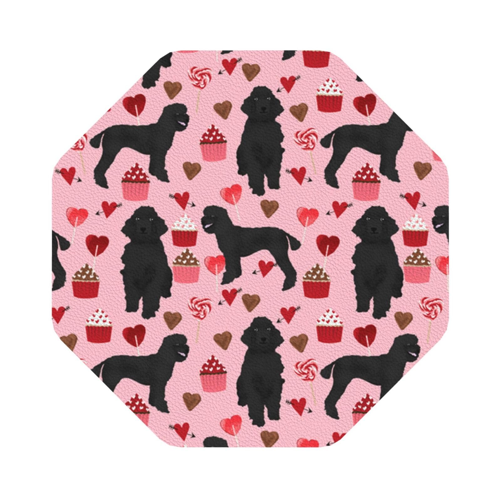 Pink Poodles Dogs PU Leather Coasters Set of 6 Octagon Drink Coasters