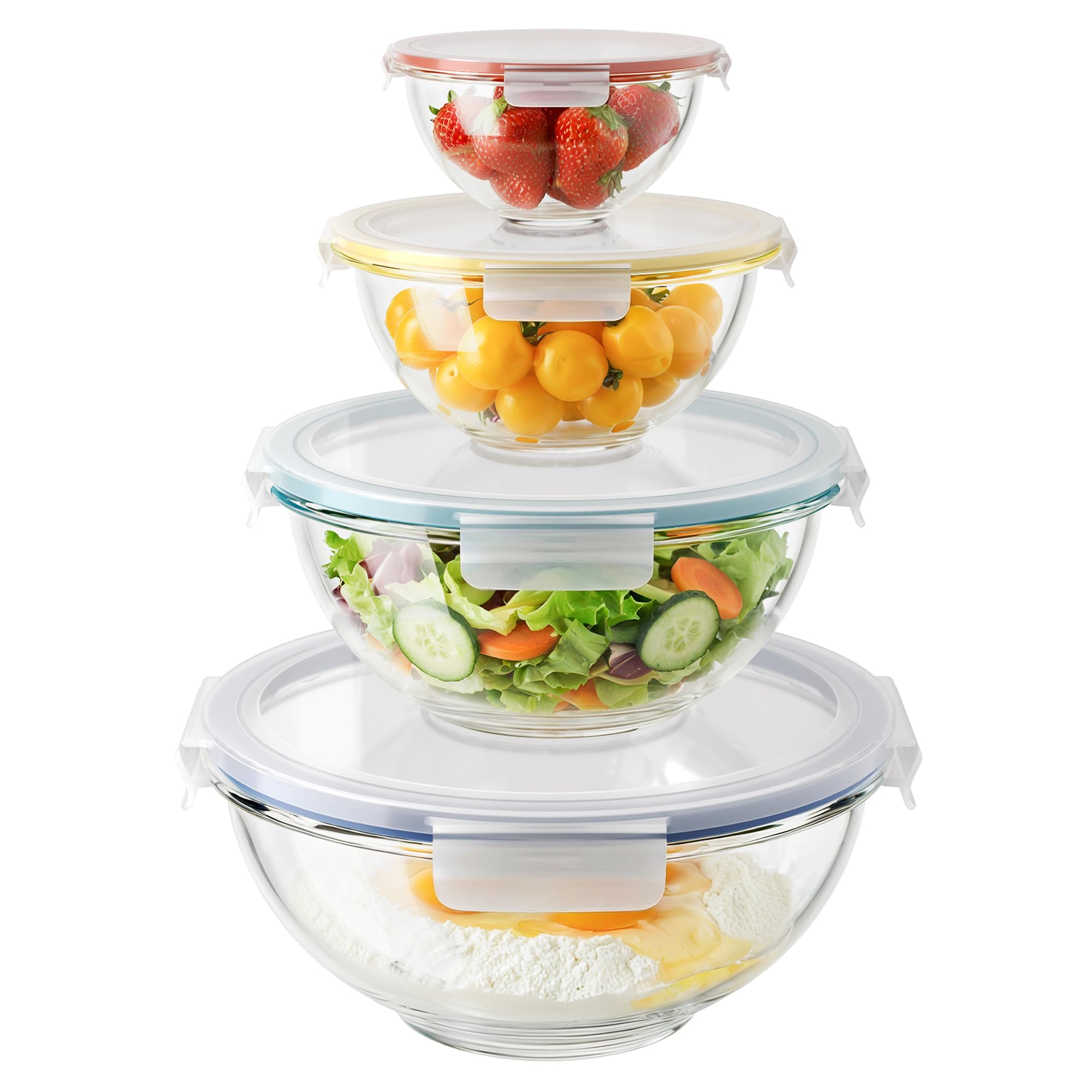 GENICOOK 4Set Nesting Glass Mixing Bowl Set with Airtight Lids BPA Free - image 1