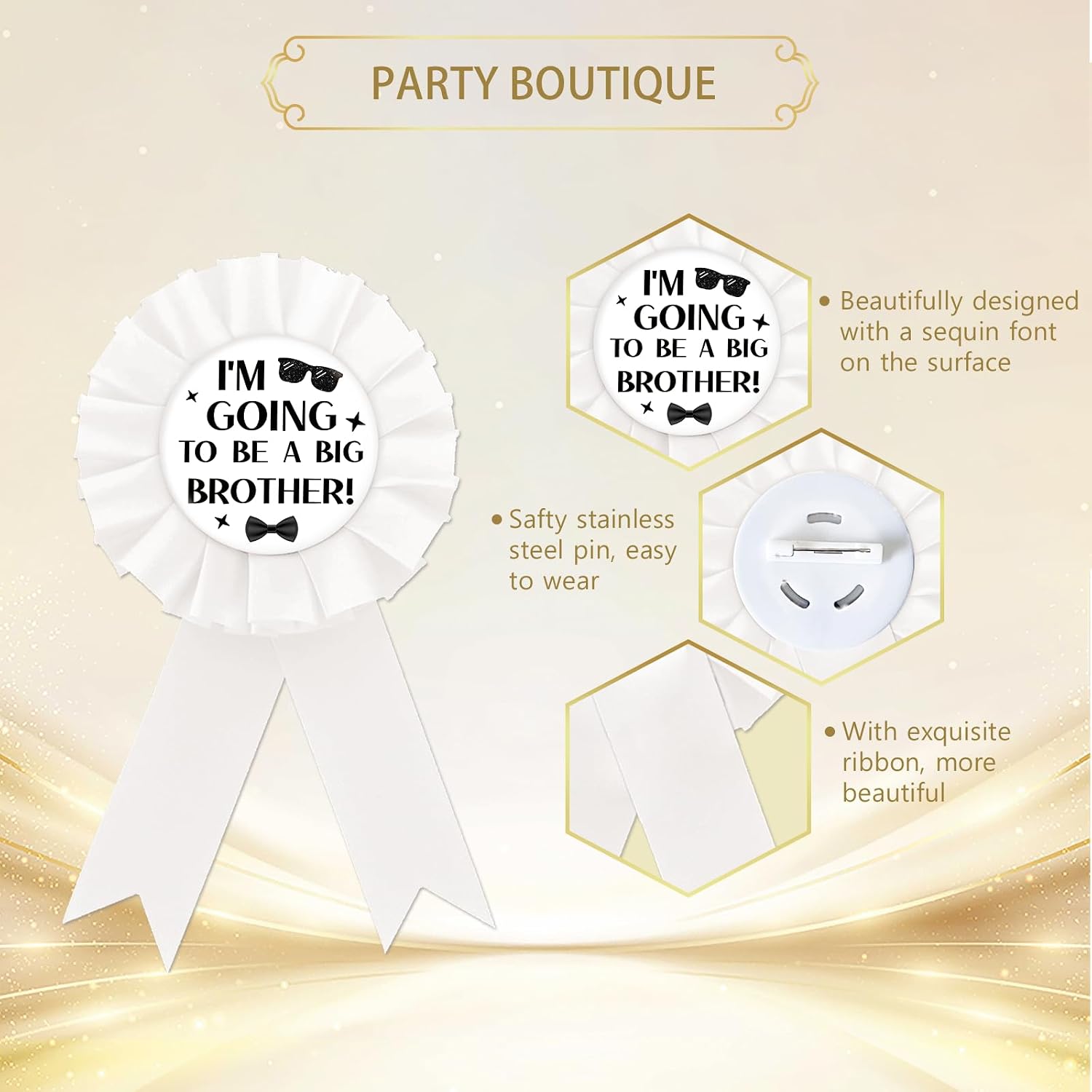 Big Brother Tinplate Badge and Button Pin - Happy 1st Birthday Rosette Badge for Baby Boy - Brooch for Baby Shower/Gender Reveal Party