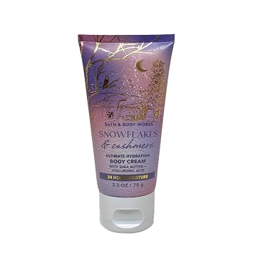 Bath & Body Works Snowflakes & Cashmere Mini Fragrance Mist and Body Cream Bundle with a Himalayan Salts Springs Sample Soap - Travel Size