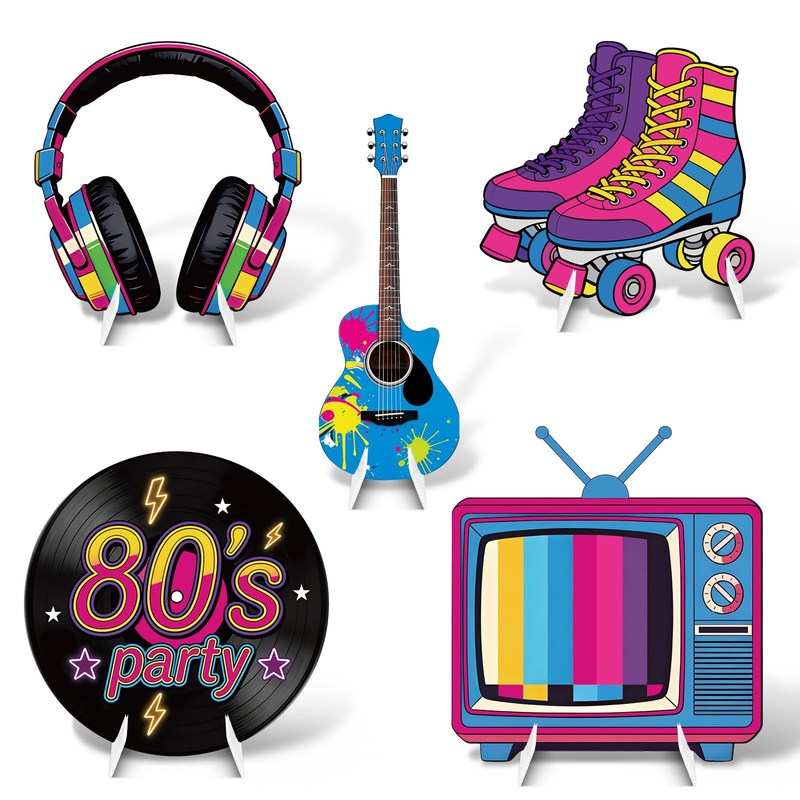 5Pcs 80s Party Decorations Cardboard Cutouts