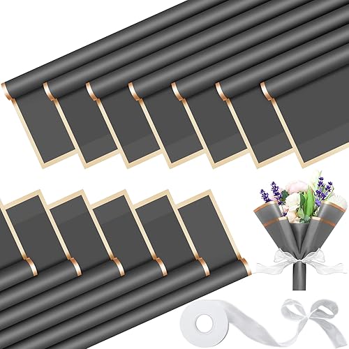 Papel de regalo de flores de color puro, borde dorado, suministros de ramo de floristería, papel de flores impermeable, embalaje de regalo, papel