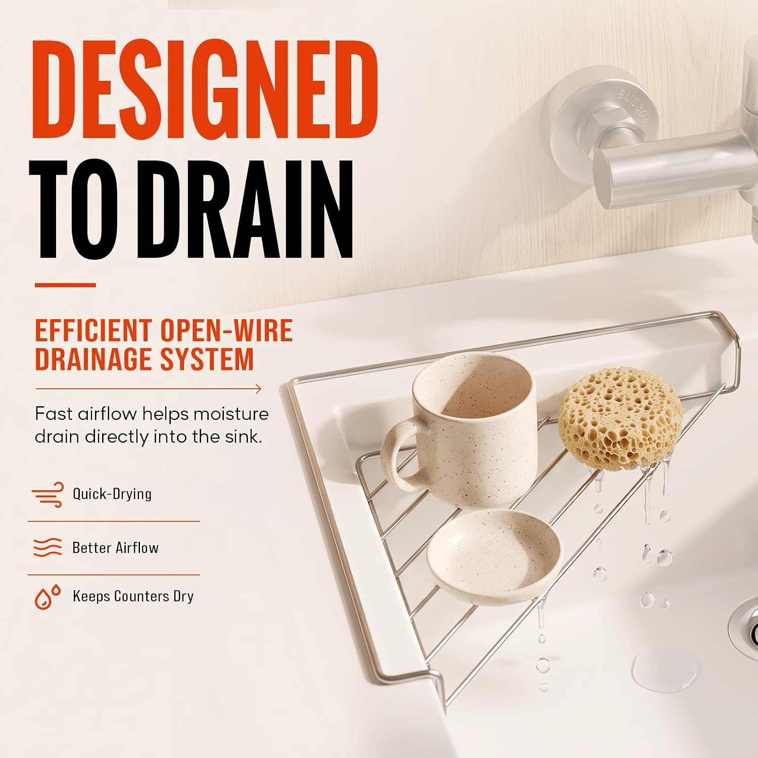 Stainless Steel Corner Dish Drying Rack – Triangular Open Wire Design image 4