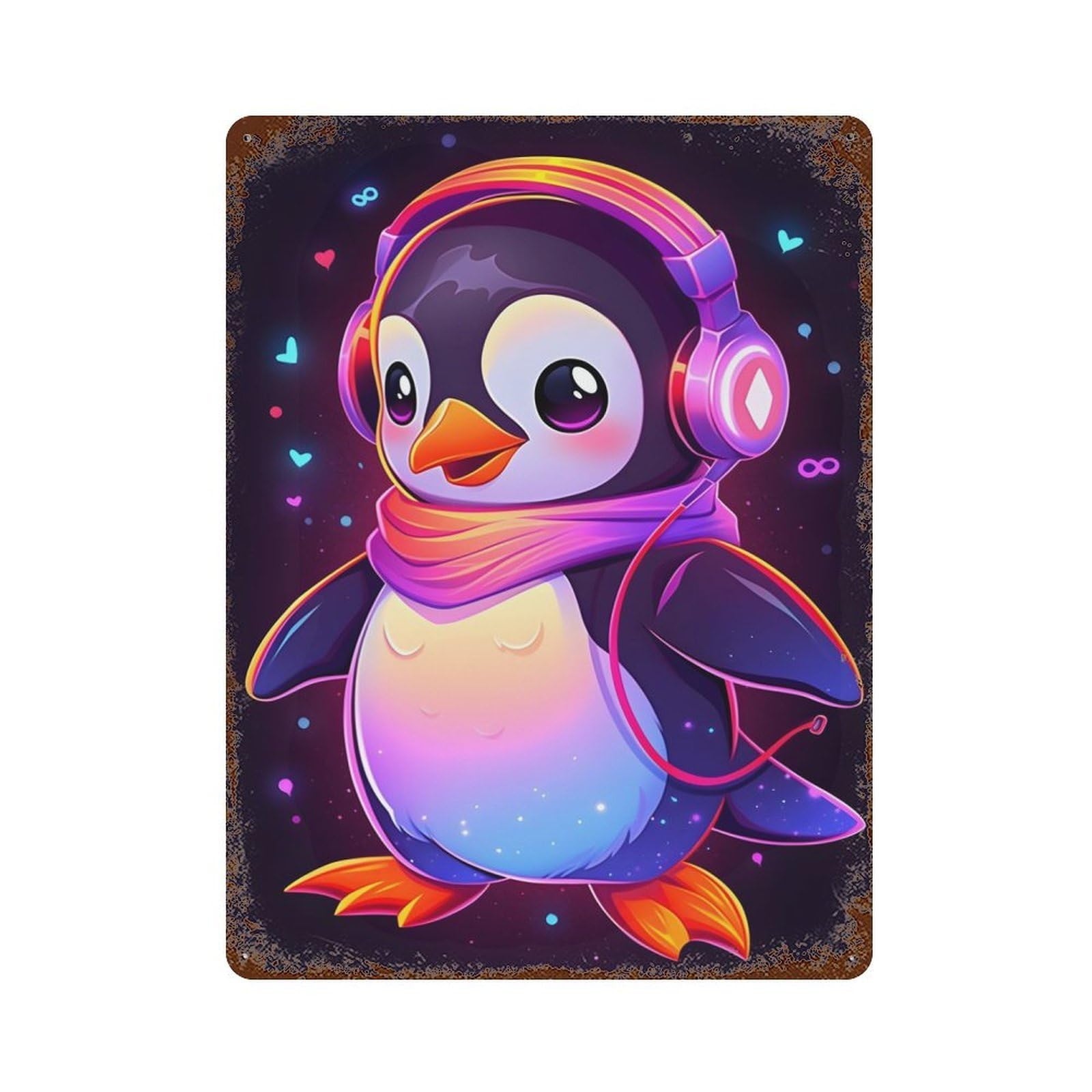 Garage Style Adorable Penguin Rusty Metal Tin Sign 15.7"x11.8", Novelty Wall Decor for Bar And Workshop
