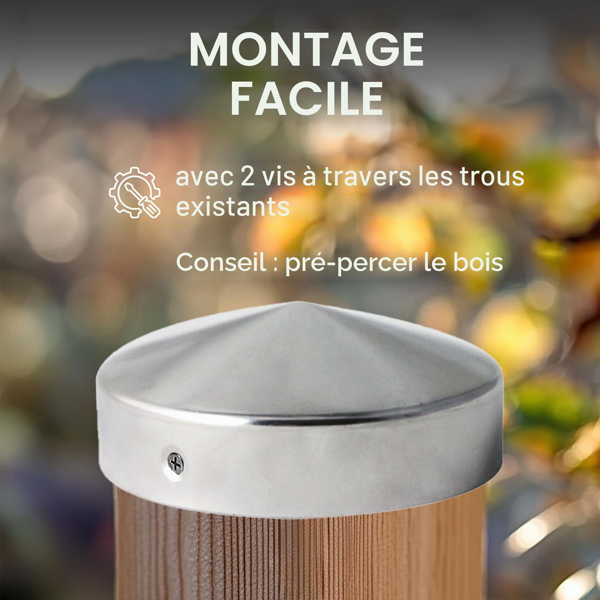 h2i Capuchon de poteau rond | Acier galvanisé | Ø 121 mm | Lot de 10 | Capuchon rond de protection pour poteaux en bois de jardin, poteaux de support et poteaux de clôture en forme de pyramide |