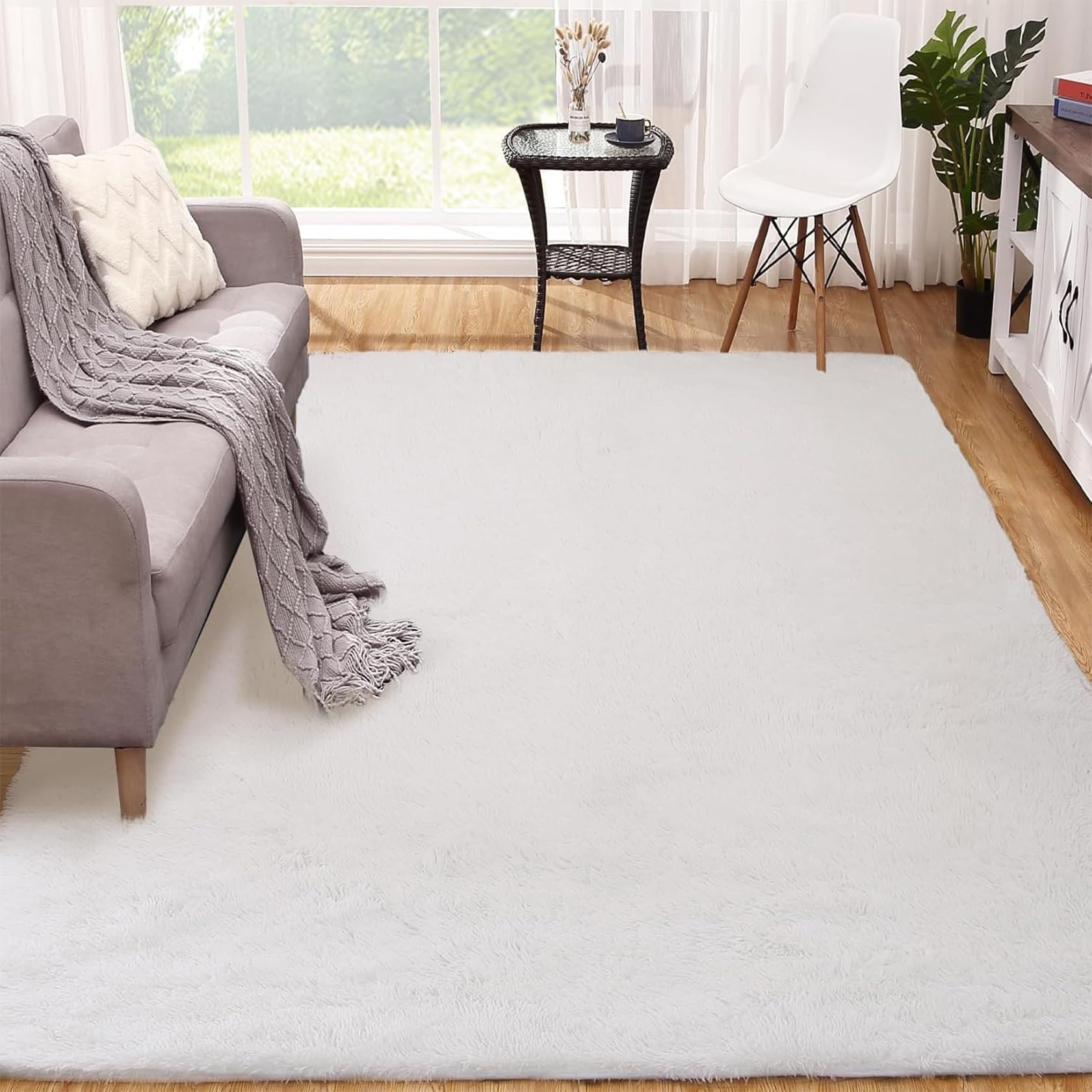 Duży Dywan Do Sypialni Super Miękki Puszysty 150 x 240 cm Dywan Nie Gubi Włosia Łatwy Prostokątne Włochate Dywany Różne Rozmiary Do Pokoju Dziecięcego, Biały