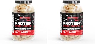 Shaw Strength Protein Pork Rinds (Sour Cream, 8oz); Developed for World’s Strongest Man Brian Shaw, Keto-Friendly, High Protein, No Carb, All-Natural Crisps Fried in Coconut Oil (Pack of 2)