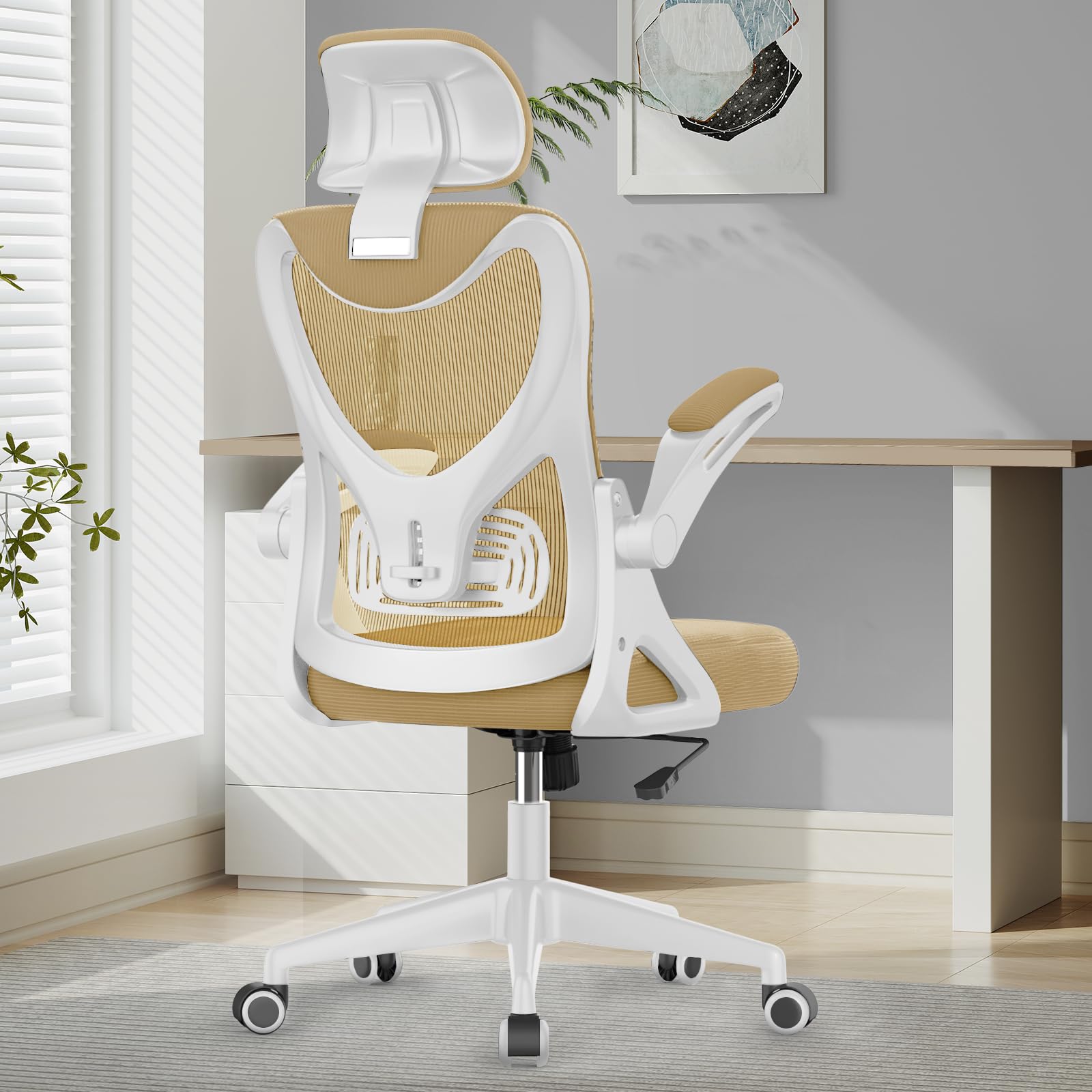 YONISEE Office Chair - Ergonomic Desk Chair with Lumbar Support Headrest Adjustable, Padded Flip-up Armrests Comfy Seat Cushion High Back Executive Manager Chair For Home Office