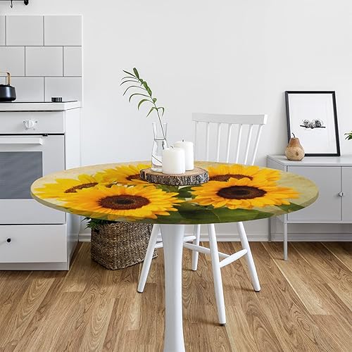 Miniatura 263 de Mantel redondo ajustado con diseño de mandala de flores, mantel circular bohemio y colorido con borde elástico, impermeable, lavable, de poliéster