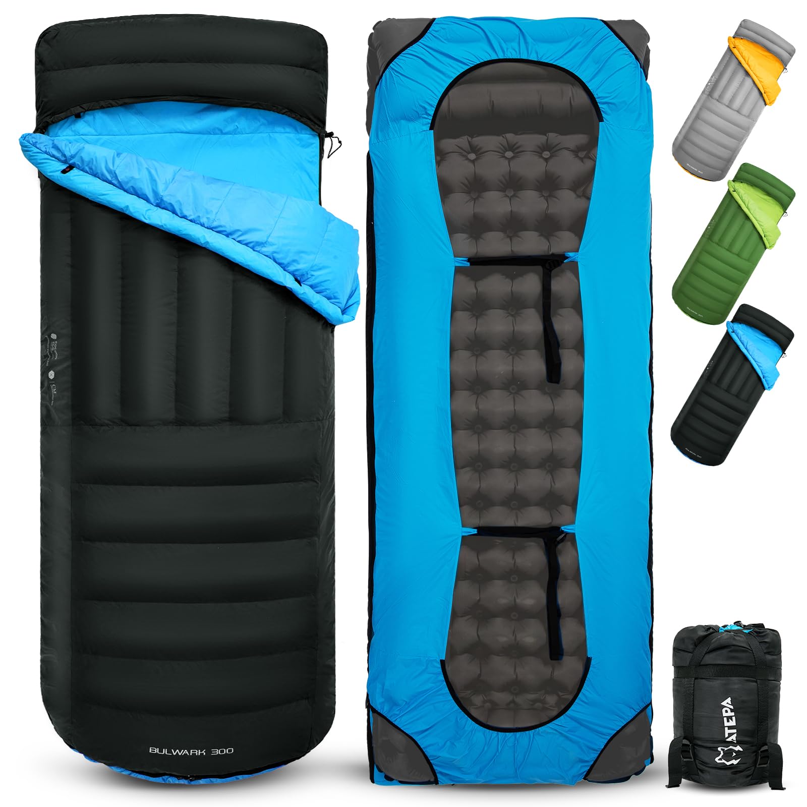 ATEPA Sac de couchage en duvet pour randonnée ultraléger 650 FP, -6,7 °C/-1,1 °C 4 saisons, sac de couchage 2 pièces en matériau recyclable avec sac de compression, comme couverture
