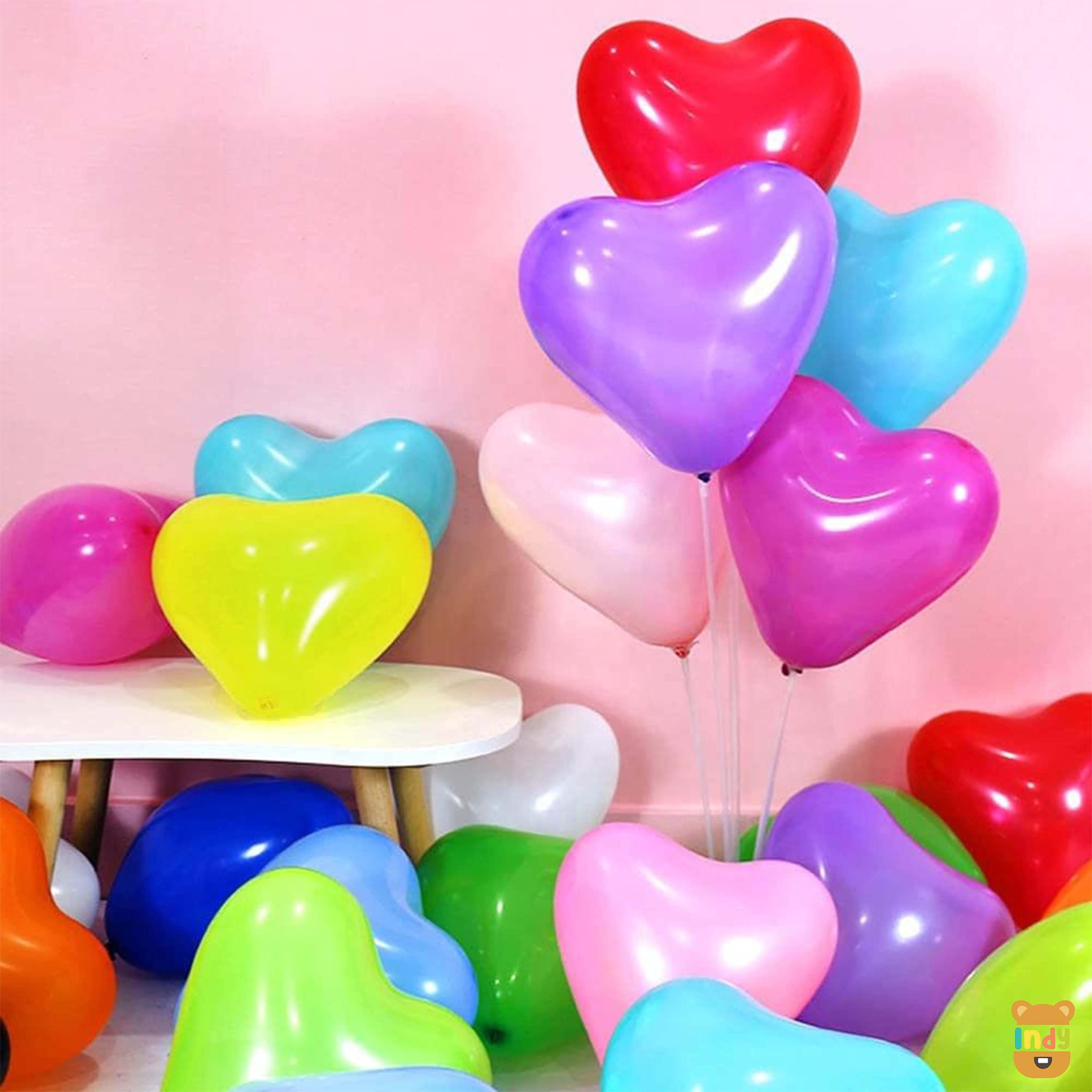 ITAF Set of 50 Pcs Heart Shaped Latex Balloons For Birthday/Anniversary/Valentine's/Wedding/Engagement Party Decoration - Multicolor