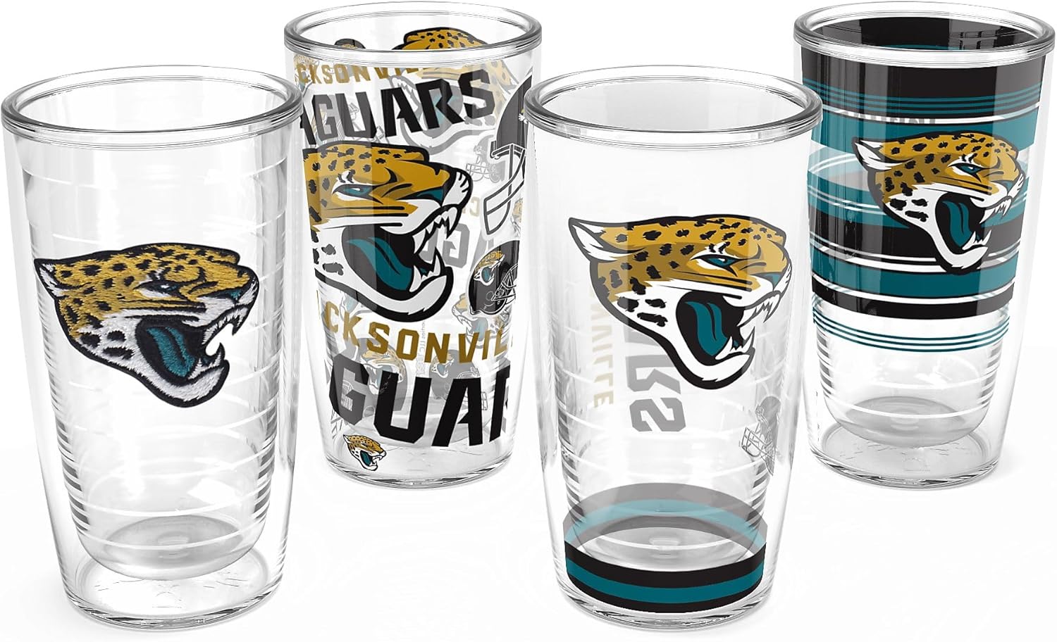 Tervis Classic Tritan 16oz Classic Tumbler, Set of 4 | NFL® Jacksonville Jaguars - Assorted | Made in America, BPA/PFAS Free, Keeps Drinks Hot or Cold