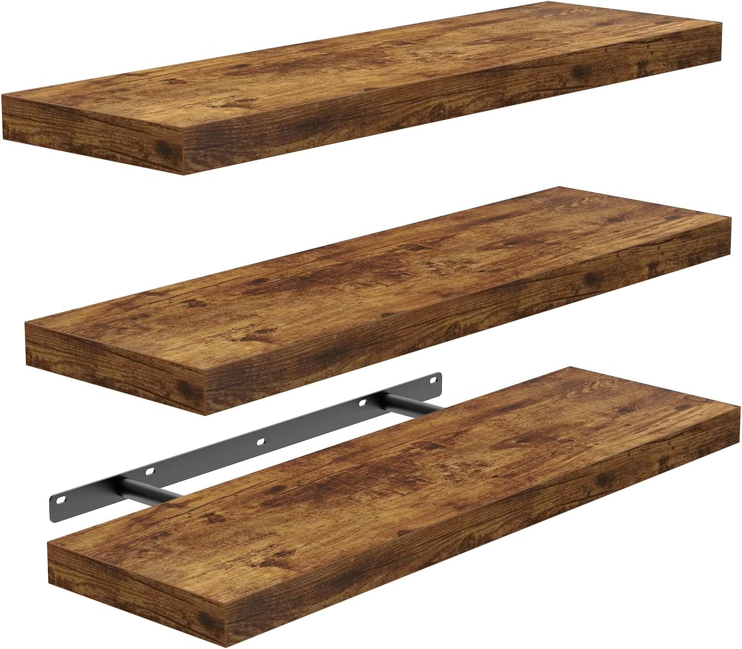 BAYKA Rustic Brown Bathroom Floating Shelves, 15.7in, 3Pk, Wall Mount Shelf